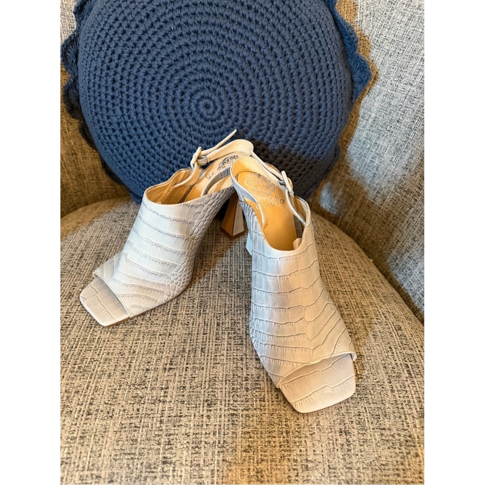 Vince Camuto Grey Croc-Embossed Peep-Toe Galeni Slingback Heels
